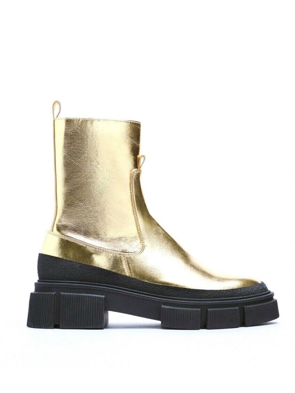 Zara Metallic Gold Platform Chelsea Boots - Picture 2 of 10